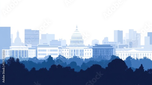 Washington DC Skyline Silhouette, Capitol Building, Cityscape, View from Park, Background Image, Business, Governmental, for Presentation