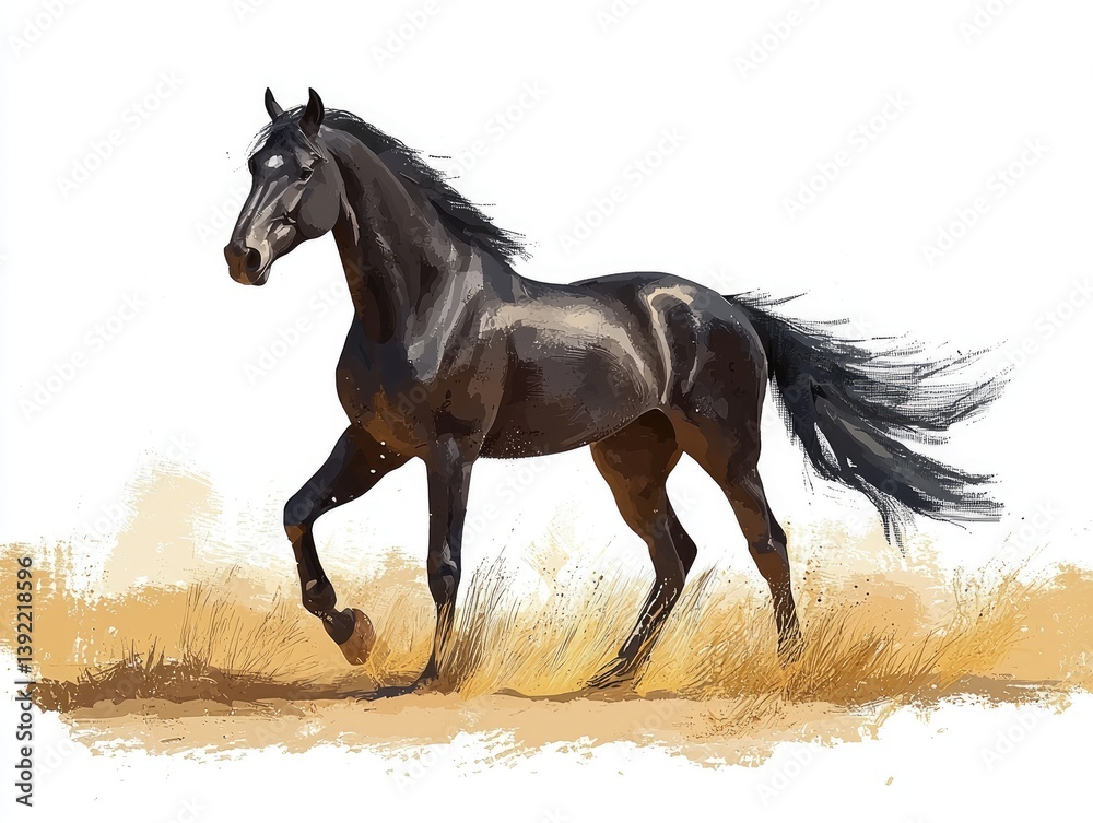 Dark horse in a field Dark horse in a field