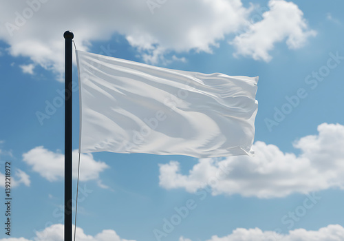 White flag waving stock photo, surrender flag, peace agreement, truce flag
