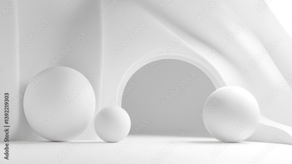 Abstract white minimalist scene with spheres, ideal for product presentation