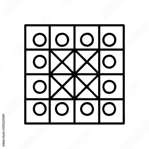 Square grid pattern design with circles and crosses for mathematical or artistic applications drawing