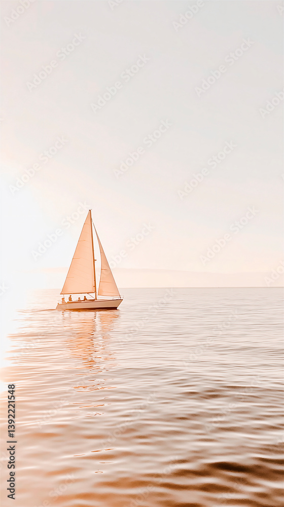 Fototapeta premium Sunset Sailboat On Calm Ocean