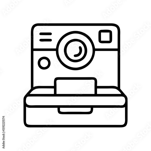 Vintage instant film camera outline icon for photography enthusiasts and retro gadget collectors design