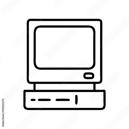 Retro computer vintage pc vector illustration classic desktop technology outline design old school equipment