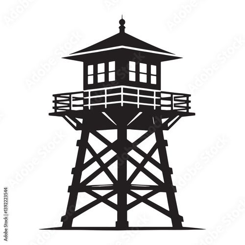 Tall Watchtower silhouette, rising high above the terrain for maximum visibility – Watchtower illustration – Watchtower vector – Tower silhouette

