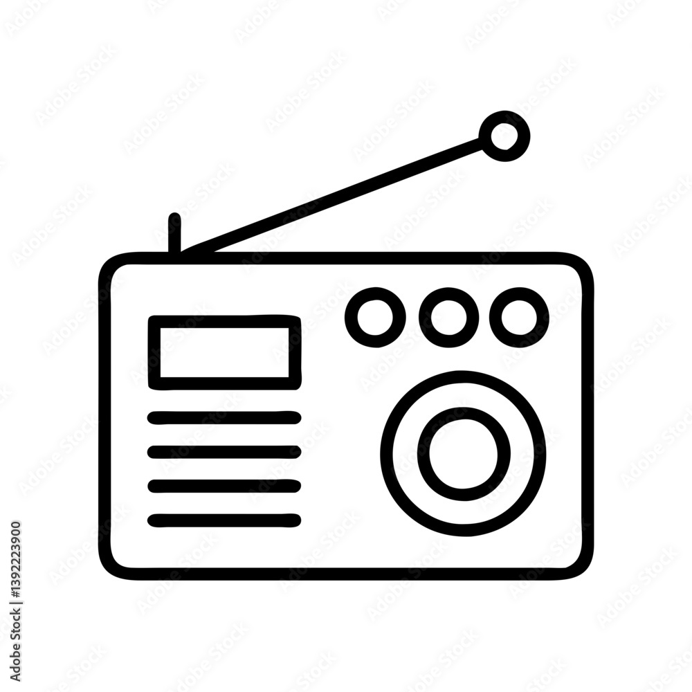 Vintage radio vector icon illustration, retro radio receiver outline design and broadcasting technology device