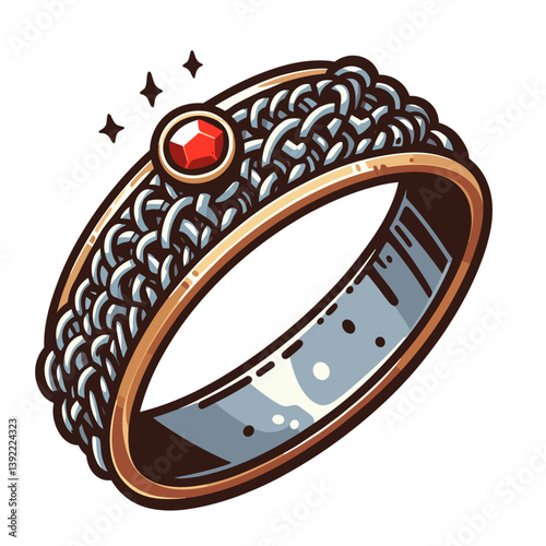 Luxury gold and silver ring with red gemstone. Ideal for jewelry store advertising, engagement announcements, luxury brand marketing, or fashion accessories catalogs.