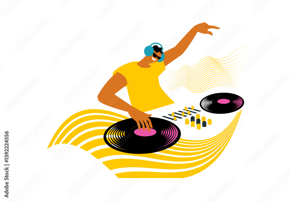 DJ vector illustration, music party poster , music fest banner	
