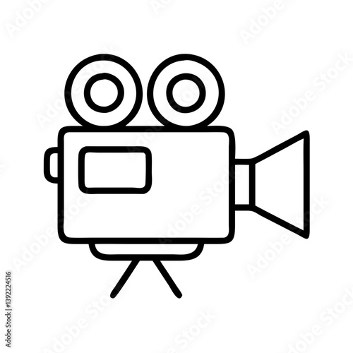 Vintage movie camera icon vector illustration for film production and filmmaking design, isolated object  char