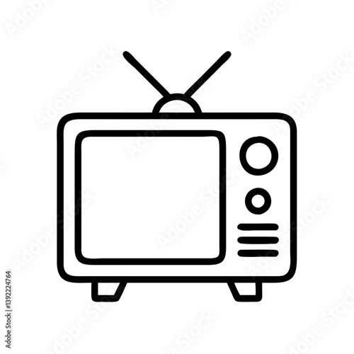 Retro television icon vector illustration, vintage tv with antenna, old television outline graphic design