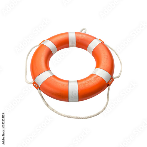 Orange Life Preserver with White Stripes and Rope Safety Equipment for Water Rescue transparent background Generative AI