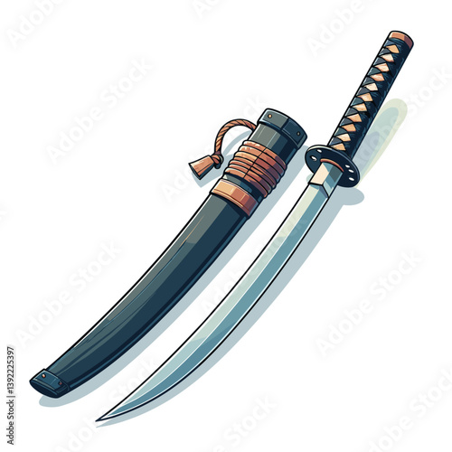 Japanese katana sword with sheath, traditional weapon. Suitable for martial arts content, Asian culture references, historical collections, and samurai themes.