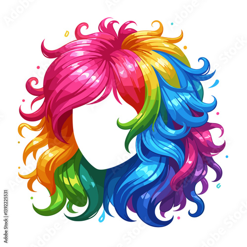 Colorful rainbow hairstyle silhouette. Ideal for salon branding, hair coloring services, pride celebrations, or creative styling technique illustrations.
