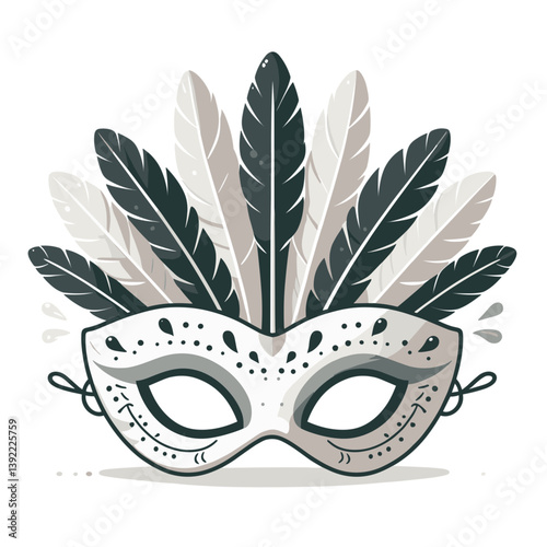 Elegant masquerade mask with feathers in monochrome style. Perfect for costume parties, theater performances and mystery events.