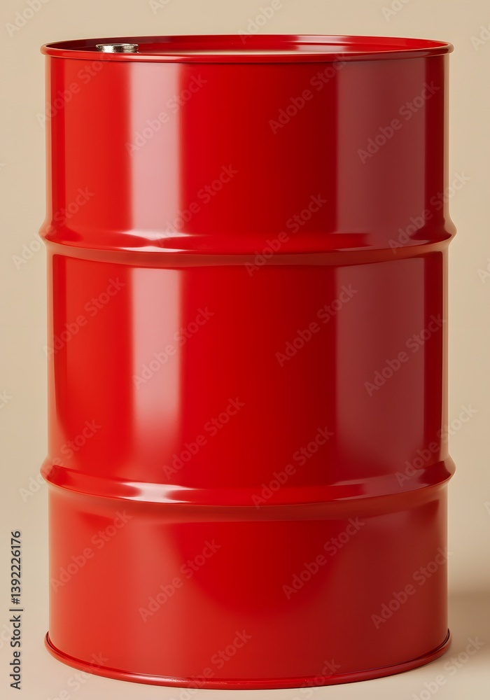 Heavy-Duty Petroleum Storage—Red Metal Barrel with a Minimalist Backdrop Heavy-Duty Petroleum Storage—Red Metal Barrel with a Minimalist Backdrop
