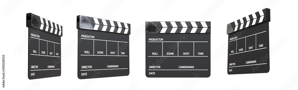 Obraz premium Closed movie clapper film clap board. Movie clapper. Capperboard, slapstick, filmmaking device isolated on transparency background. png transparency