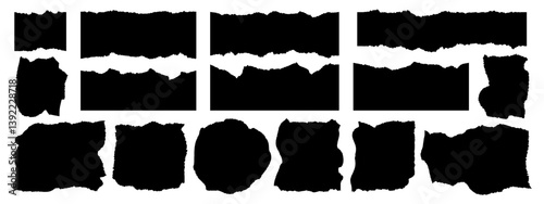 Set of ripped paper pieces, jagged rectangle, torn paper frames vector illustration