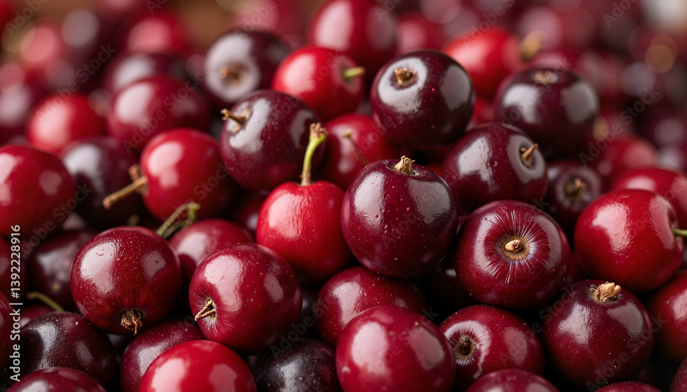 Juicy cherries piled together on a wooden surface Juicy cherries piled together on a wooden surface