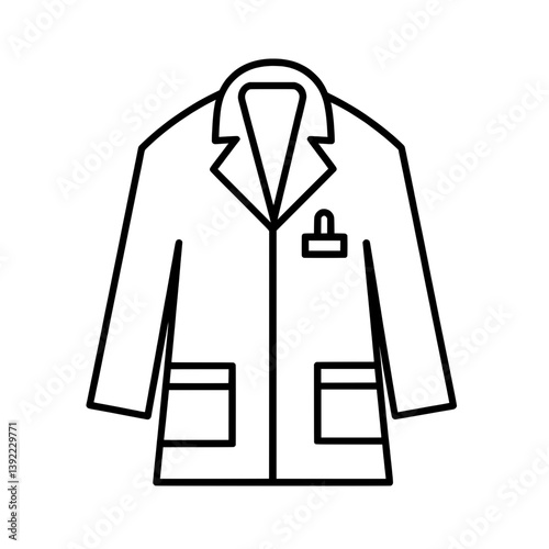 Professional outline lab coat icon with dual pockets and collar, symbolizing healthcare or scientific professions