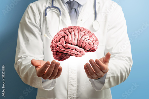 Fotografie Human brain model over doctor’s hands.