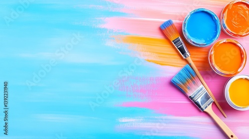 Vibrant Paintbrushes with Watercolor Palette – Creative Art Supplies, Color Mixing Concept