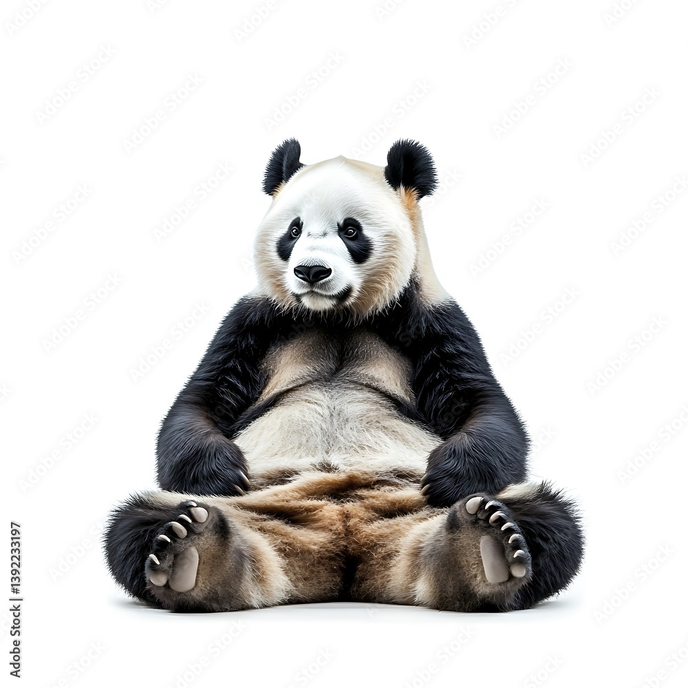 Naklejka premium Panda sits. Isolated, studio shot. Use conservation, wildlife projects, educational children's books
