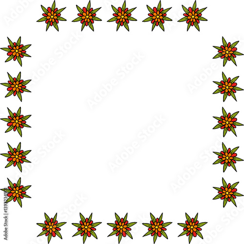Square frame with pleasant doodle flowers on white background.eps