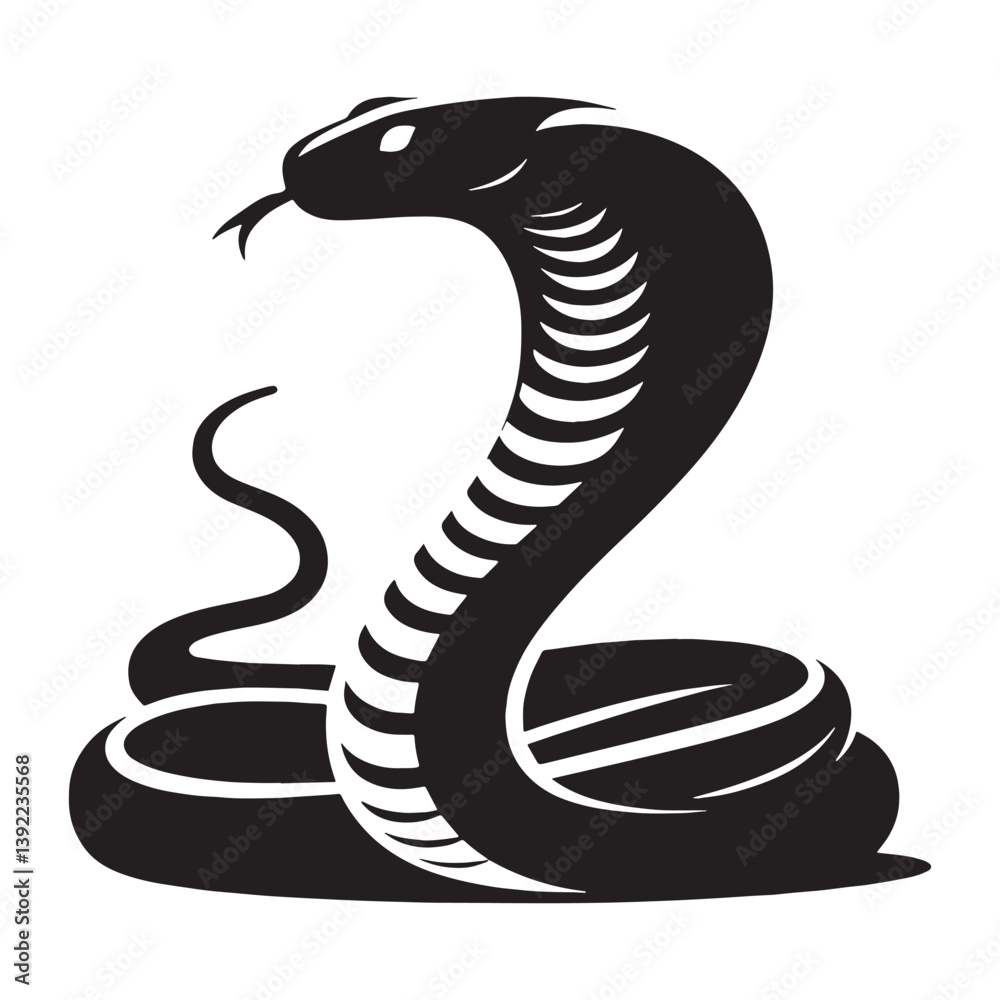 Fototapeta premium Enigmatic King Cobra silhouette, a creature of the shadows – Cobra illustration – King Cobra vector – Snake silhouette