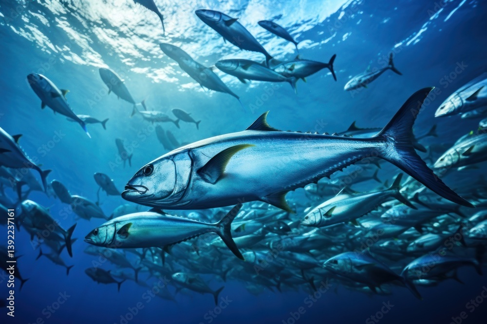 Fototapeta premium Underwater school of tuna fish