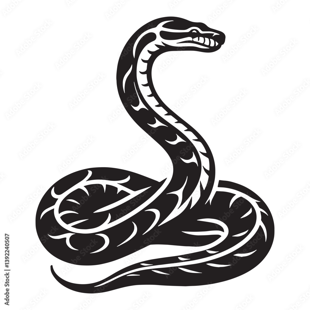 Fototapeta premium Majestic Python silhouette, with powerful coils and an intimidating stance – Python illustration – Python vector – Snake silhouette
