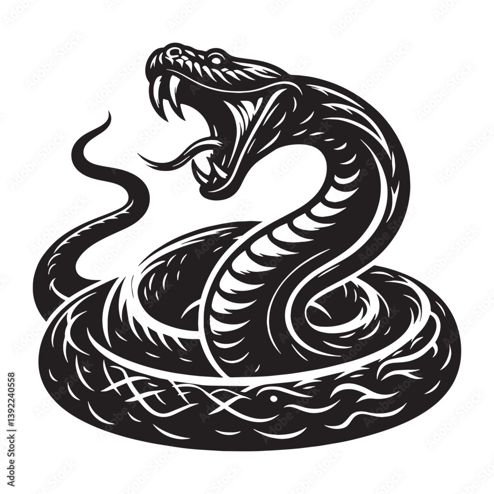 Fototapeta premium Mighty Python silhouette, coiling with deadly precision – Python illustration – Python vector – Snake silhouette