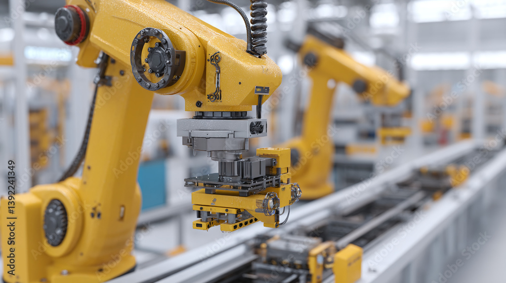 Automated Manufacturing Process with Yellow Robots