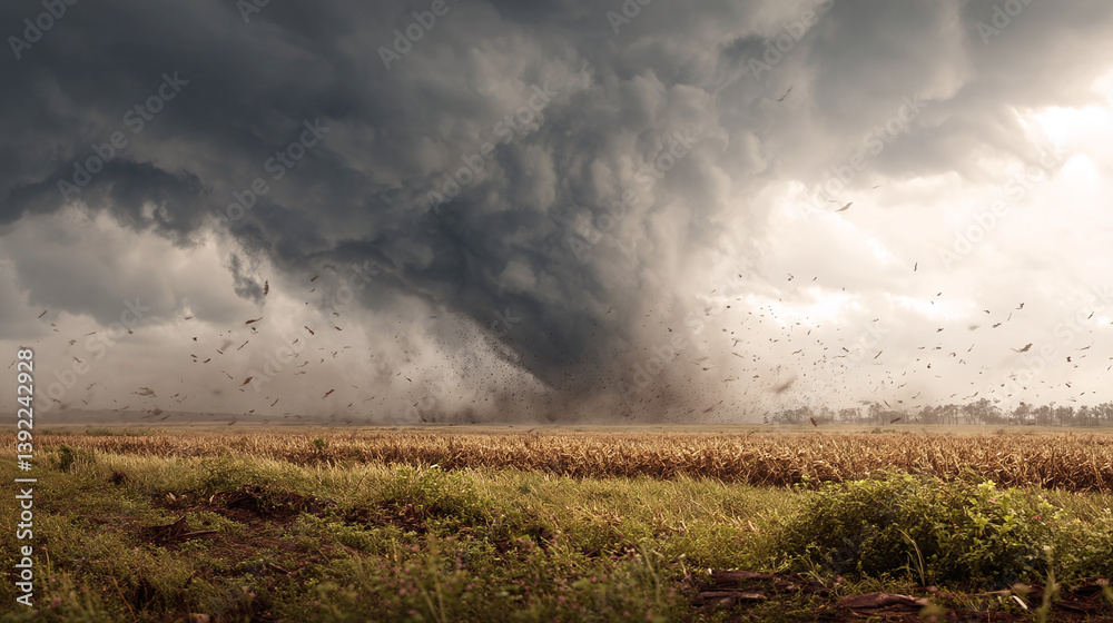 Nature's Fury: A Powerful Tornado Sweeps Across the Field Nature's Fury: A Powerful Tornado Sweeps Across the Field