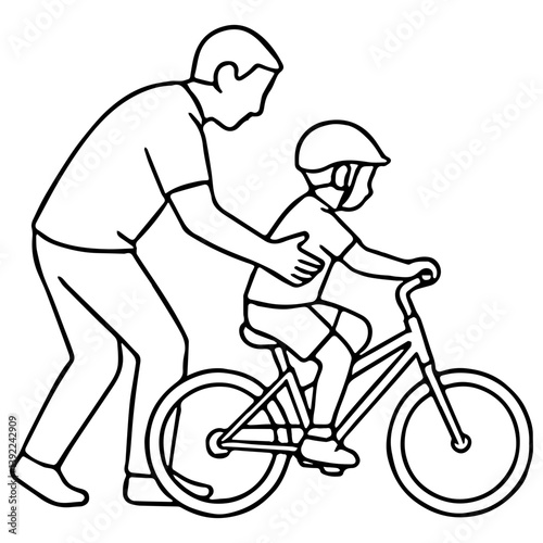 Father Teaching Bike Outline - Father's Day Support Art