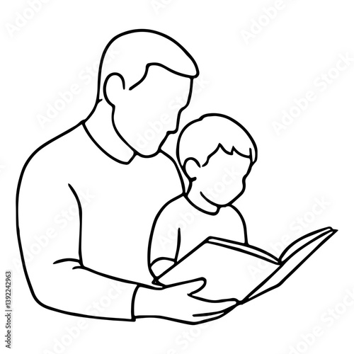 Father & Child Reading Outline - Father's Day Book Time Art