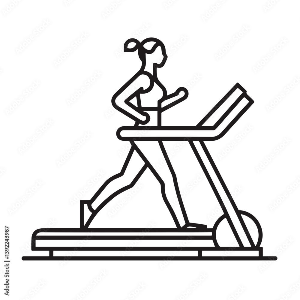 Minimalistic line art illustration of a treadmill with a runner in motion, emphasizing fitness and activity Minimalistic line art illustration of a treadmill with a runner in motion, emphasizing fitness and activity