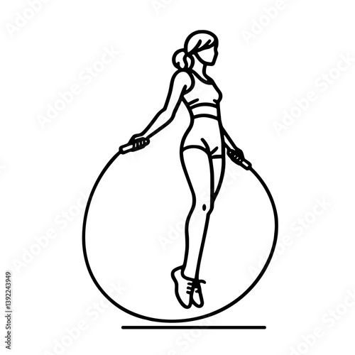 Minimalistic line art illustration of a woman jumping rope in a dynamic athletic pose