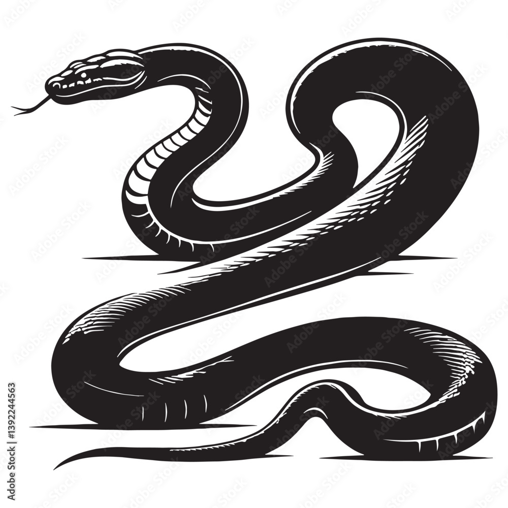 Obraz premium Sleek Anaconda silhouette, showcasing the elegance of a powerful predator – Anaconda illustration – Minimalist Anaconda vector – Snake silhouette
