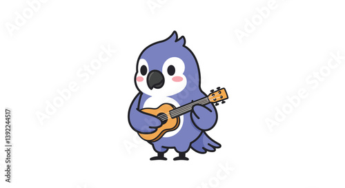 Blue bird character playing guitar in flat design vector art
