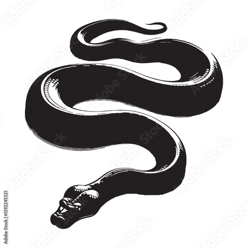 Lethal Anaconda silhouette, known for its incredible size and strength – Anaconda illustration – Minimalist Anaconda vector – Snake silhouette

