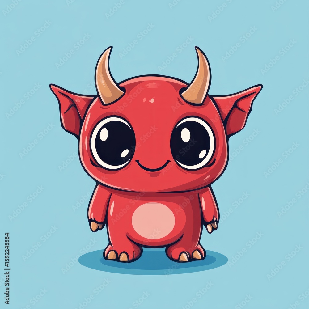 A cute cartoon character has horns and a friendly smiling expression A cute cartoon character has horns and a friendly smiling expression