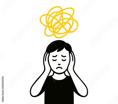 Stress anxiety man head confused icon. Person mental sad disorder headache psychology adhd emotion concept.
