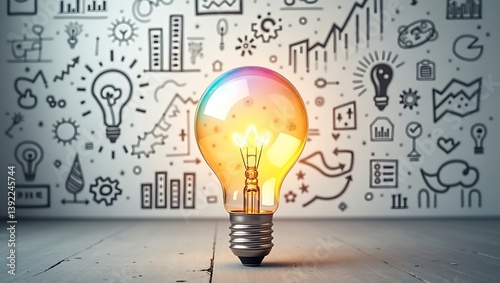 businessman drawing light bulb on whiteboard