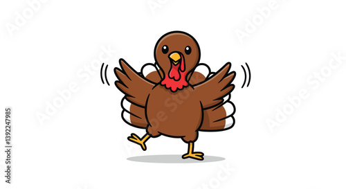 Happy dancing turkey character in flat style vector art