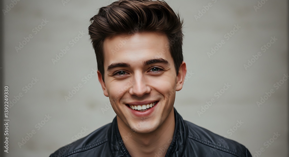 Fototapeta premium A Radiant Smile The Joyful Glance Youthful Confidence Gentleman's Charm Honest Eyes A Heartfelt Laugh Serene Expression Inner Light Unburdened Spirit Smiling Soul Bright Future Pure Happiness