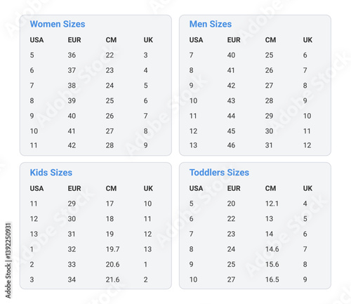 Shoe Size Chart Women Men Kids Toddlers Guide