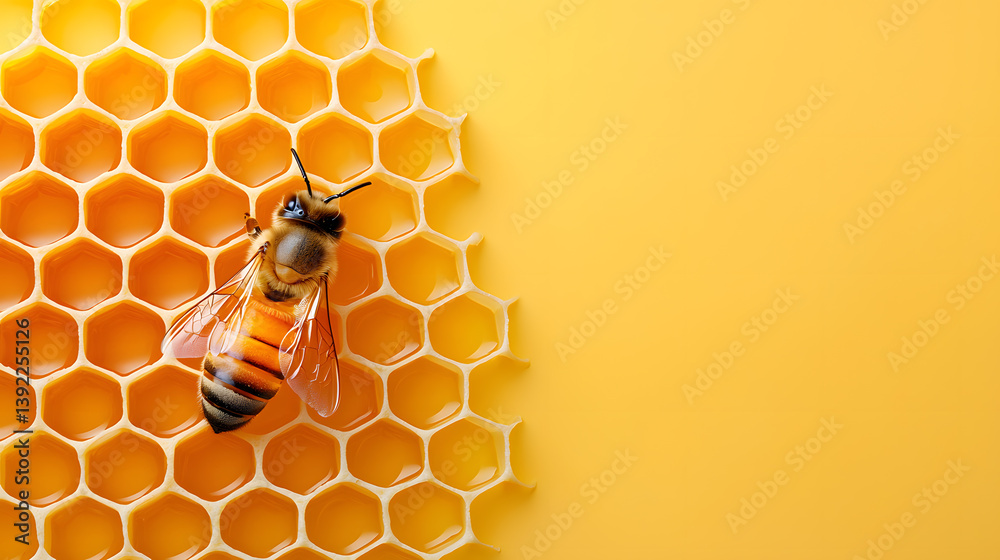 Sweet honeycombs with honey, isolated on background. Close-up of golden honey dripping over hexagonal honeycomb cells
