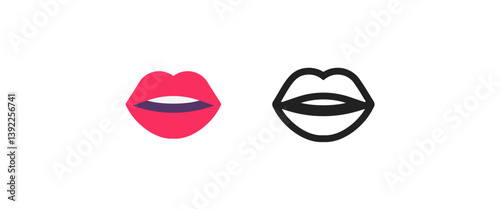 Lips Emoji Icon - Color and Outline Style
