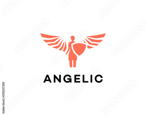Angelic Woman Logo Design Wings, Shield, Protection, Grace, Divine
