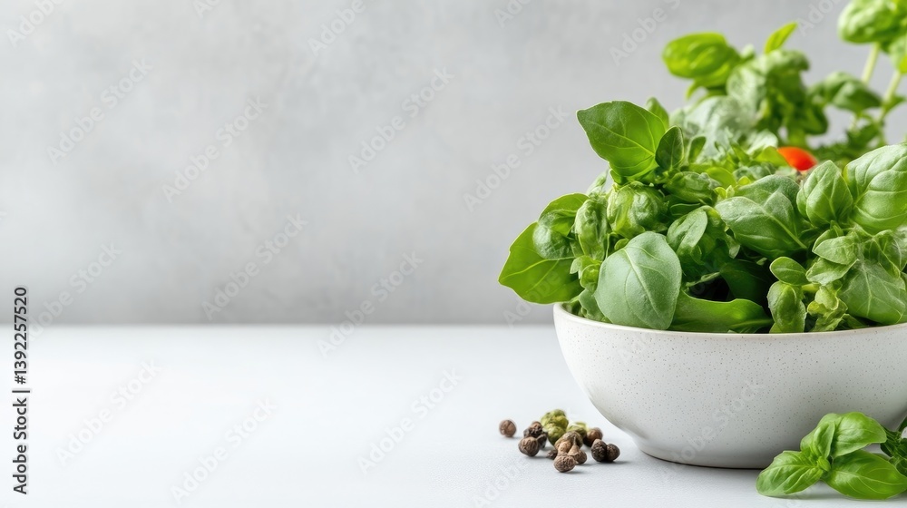 Fototapeta premium Fresh basil herbs in a bowl